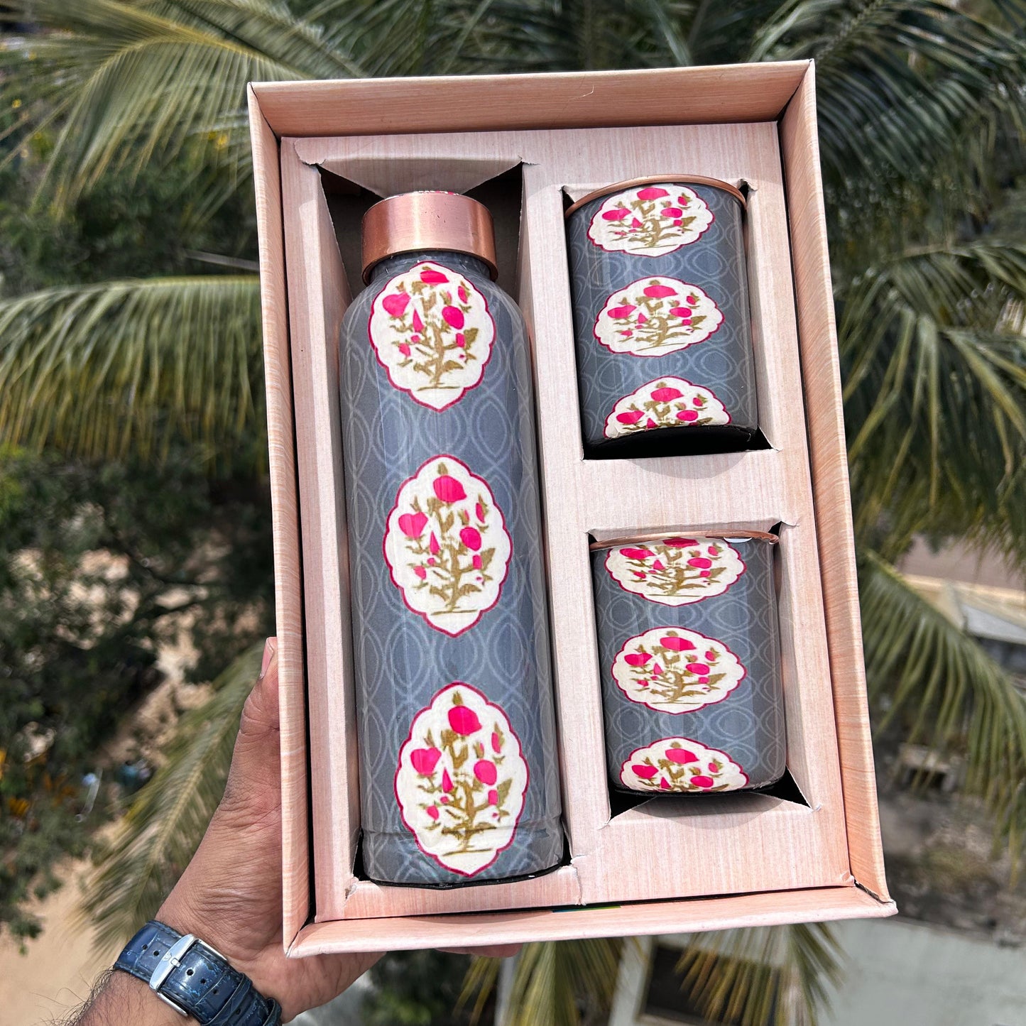 Designer Copper Bottle Set
