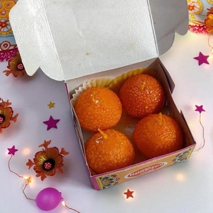 Festive Wax Laddoo & Modak Candle Set (Pack of 4)