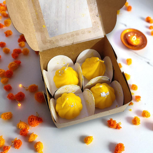 Festive Wax Laddoo & Modak Candle Set (Pack of 4)
