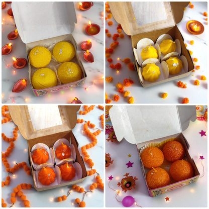 Festive Wax Laddoo & Modak Candle Set (Pack of 4)