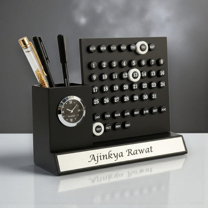Personalized Infinity Calendar Pen Stand With Clock