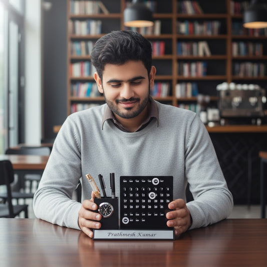 Personalized Infinity Calendar Pen Stand With Clock
