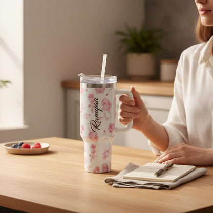 Personalized Stainless Steel Marble and Floral Print Tumblers
