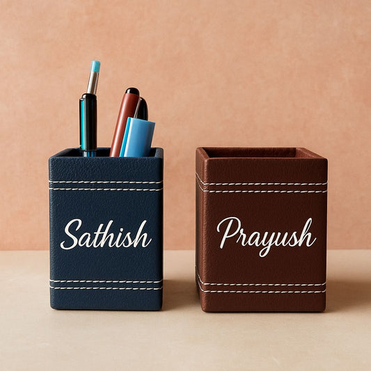 Personalized Leather Pen Holder – Desk Organizer