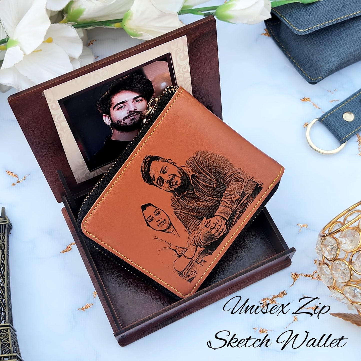 Personalized Unisex Zip Wallet With Sketch Print