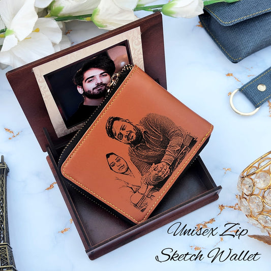 Personalized Unisex Zip Wallet With Sketch Print