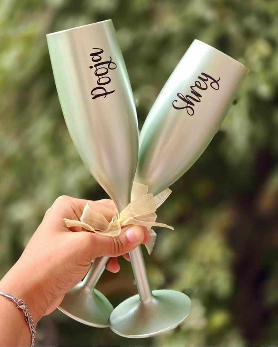 Personalized Non-Breakable Fluted Champagne Glasses (Set of 2)
