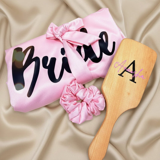 Personalized Satin Robe & Hairbrush Gift Set
