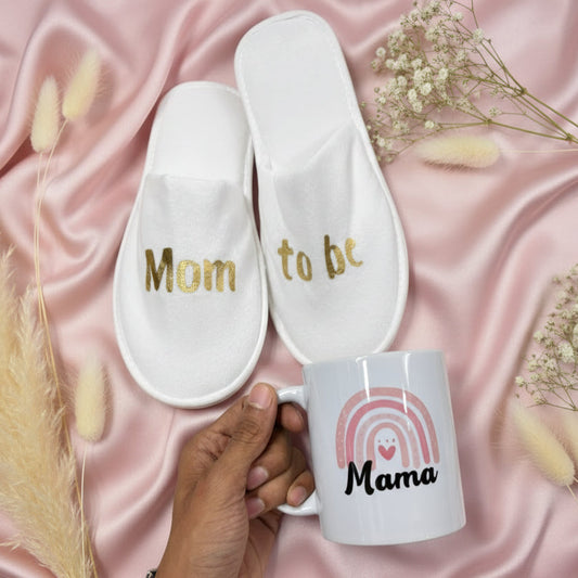 "Mom to Be" Comfort Combo (Slippers & Mug)