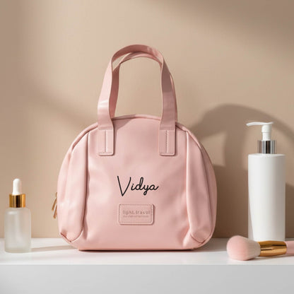 Personalized Minimalist Leather Travel Makeup Bag