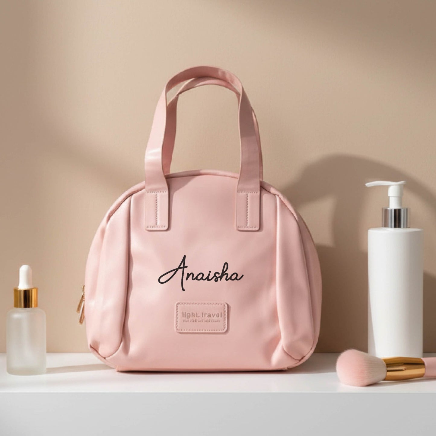 Personalized Minimalist Leather Travel Makeup Bag