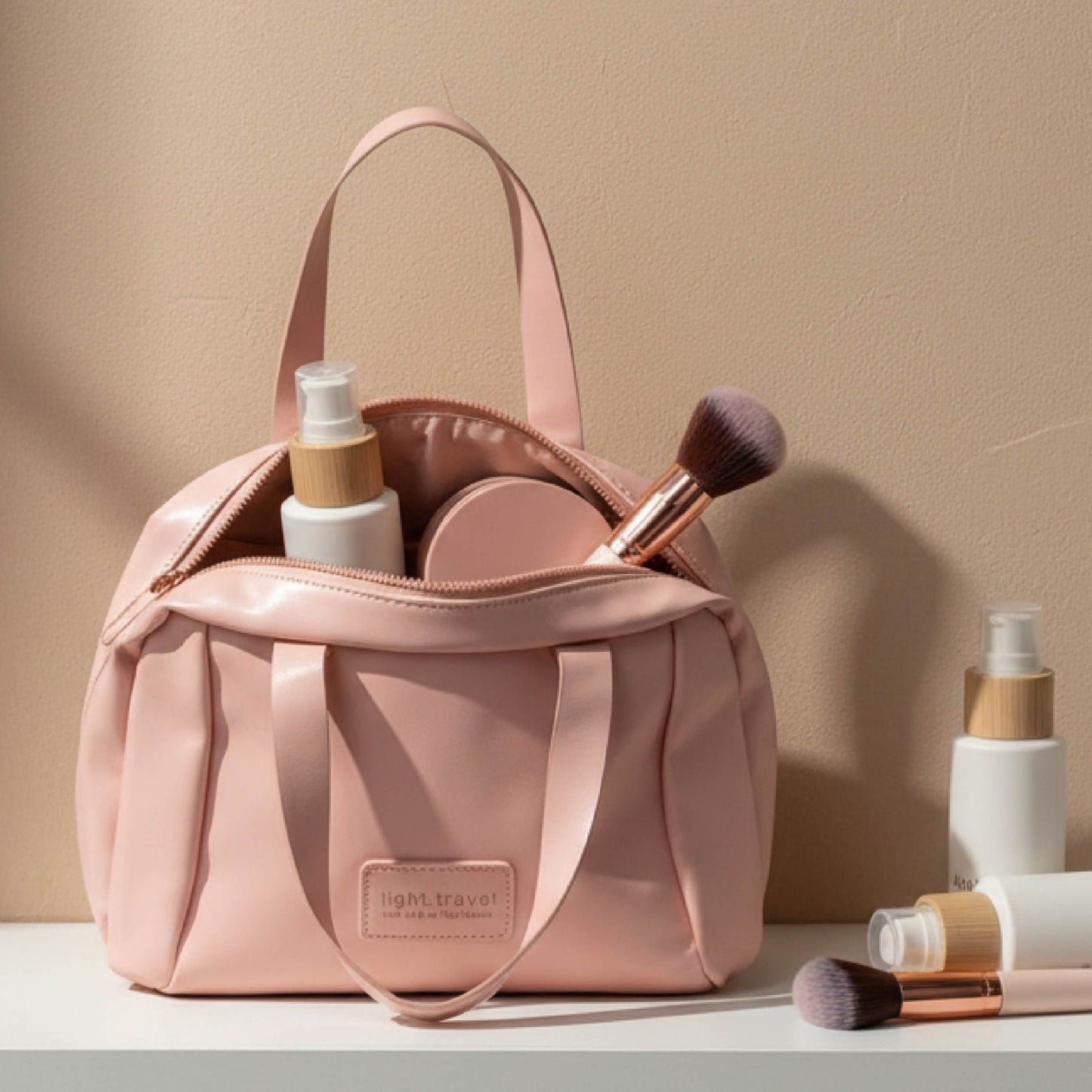 Personalized Minimalist Leather Travel Makeup Bag