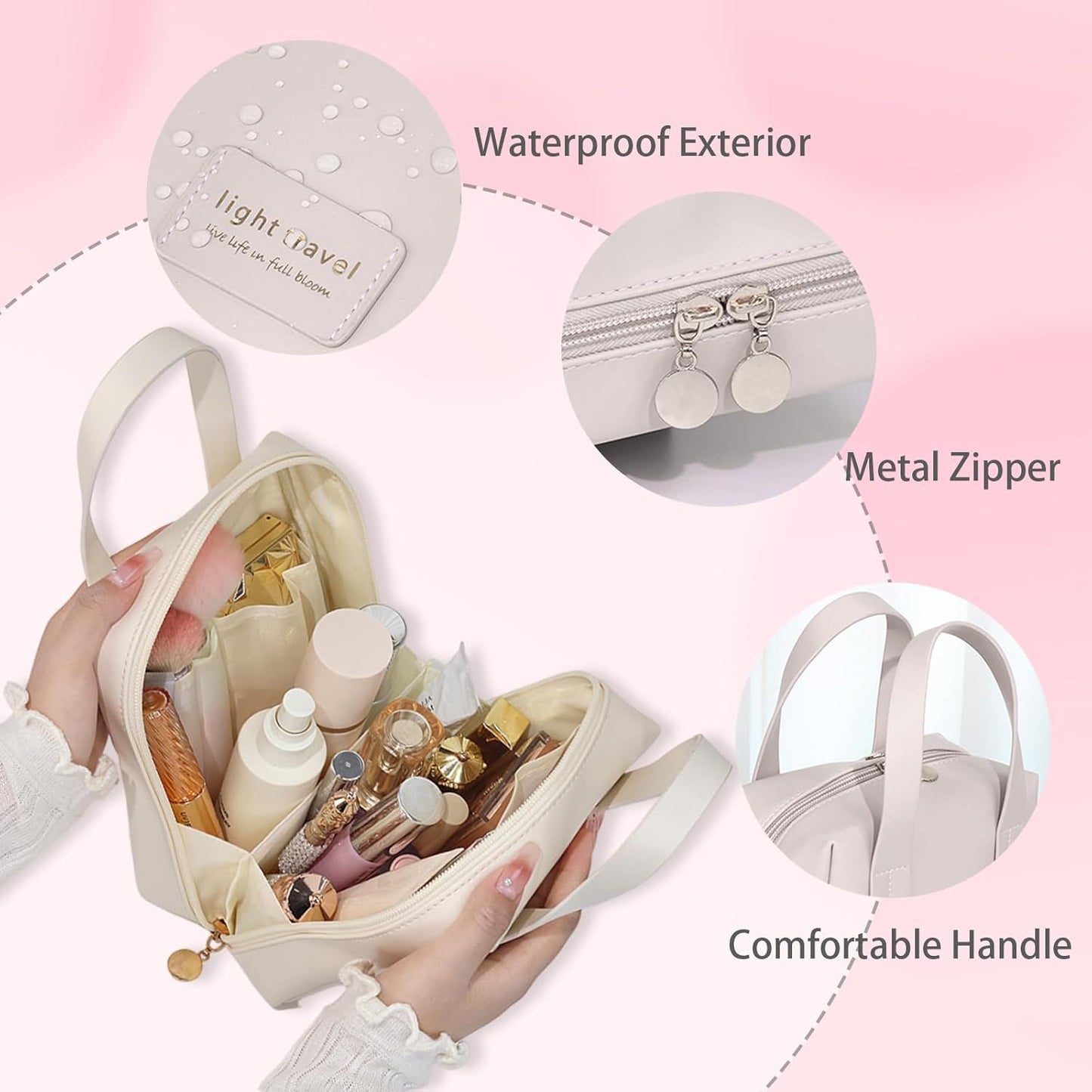 Personalized Minimalist Leather Travel Makeup Bag