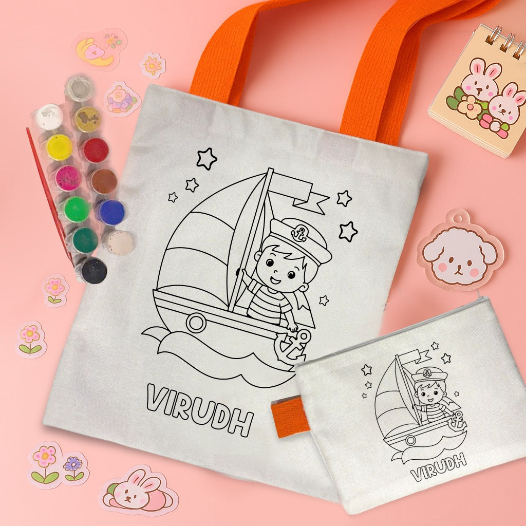 Kids DIY Coloring Tote Bag & Pouch Combo