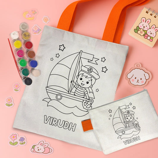 Kids DIY Coloring Tote Bag & Pouch Combo