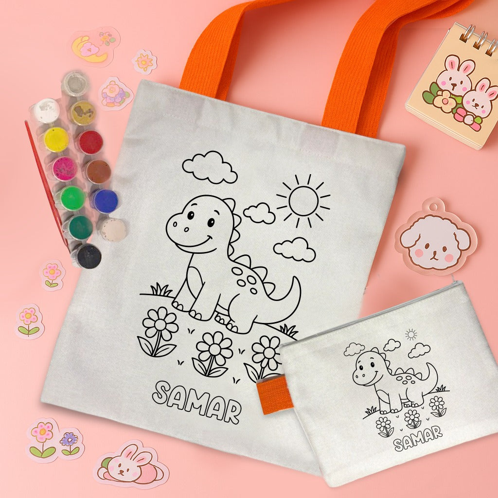 Kids DIY Coloring Tote Bag & Pouch Combo