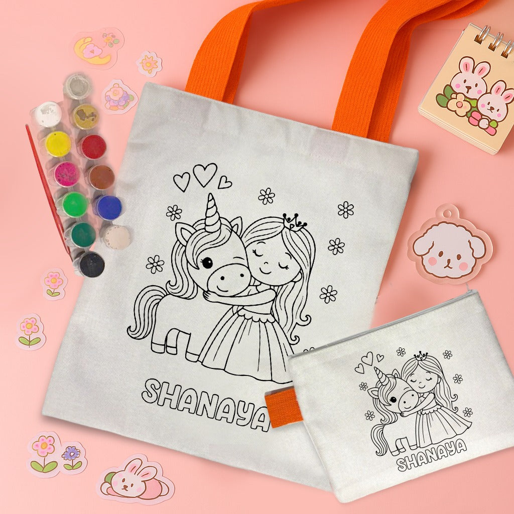 Kids DIY Coloring Tote Bag & Pouch Combo