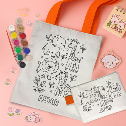 Kids DIY Coloring Tote Bag & Pouch Combo