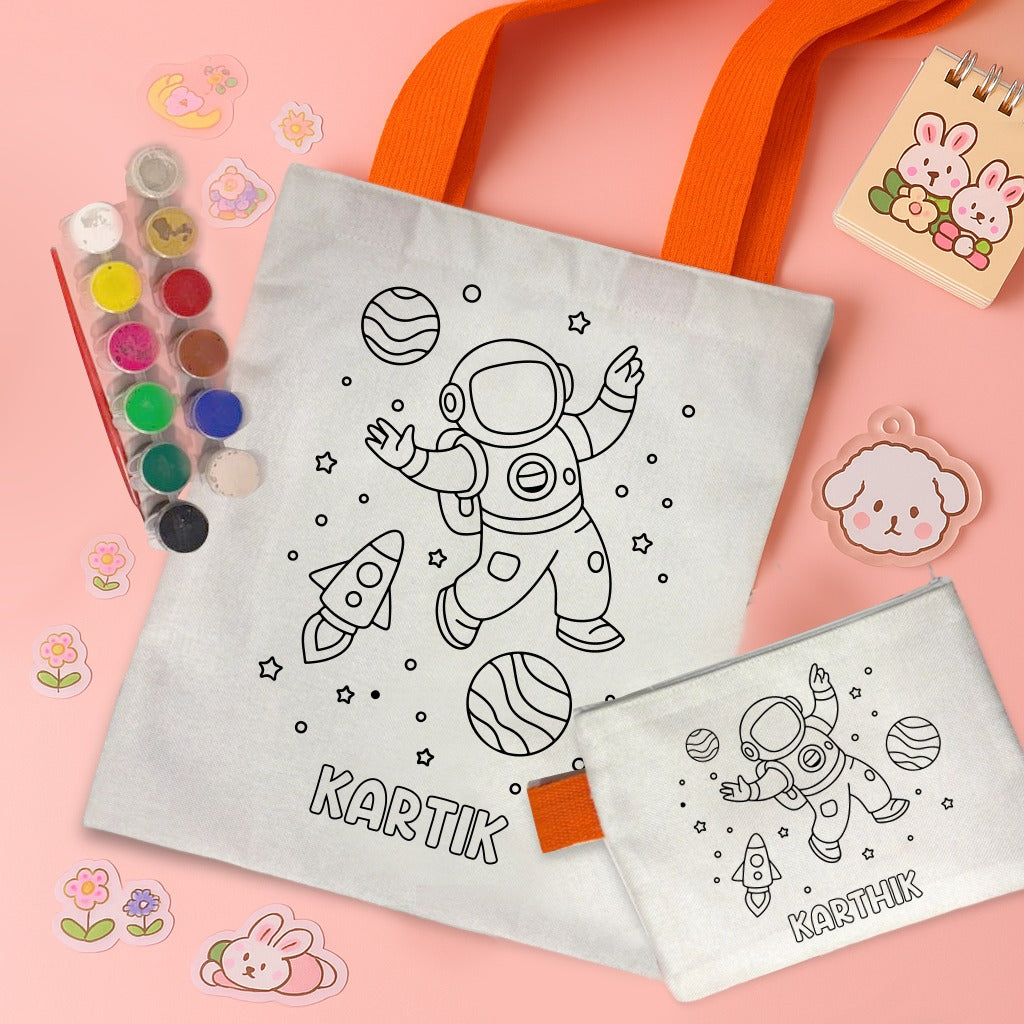 Kids DIY Coloring Tote Bag & Pouch Combo