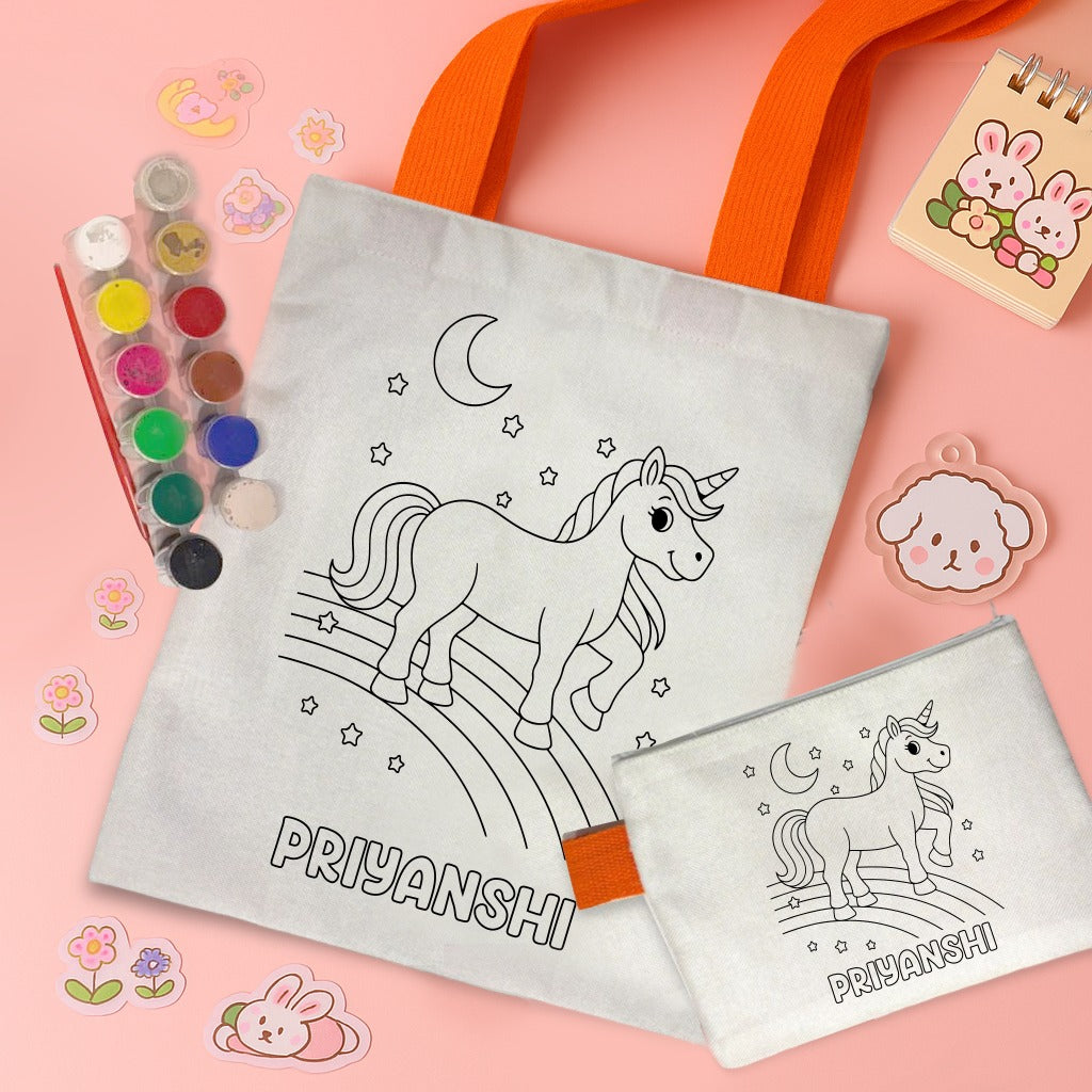 Kids DIY Coloring Tote Bag & Pouch Combo