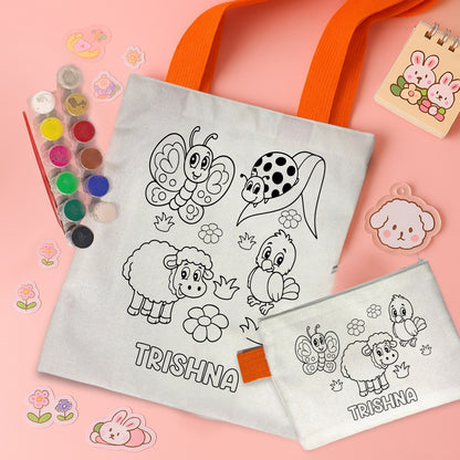 Kids DIY Coloring Tote Bag & Pouch Combo