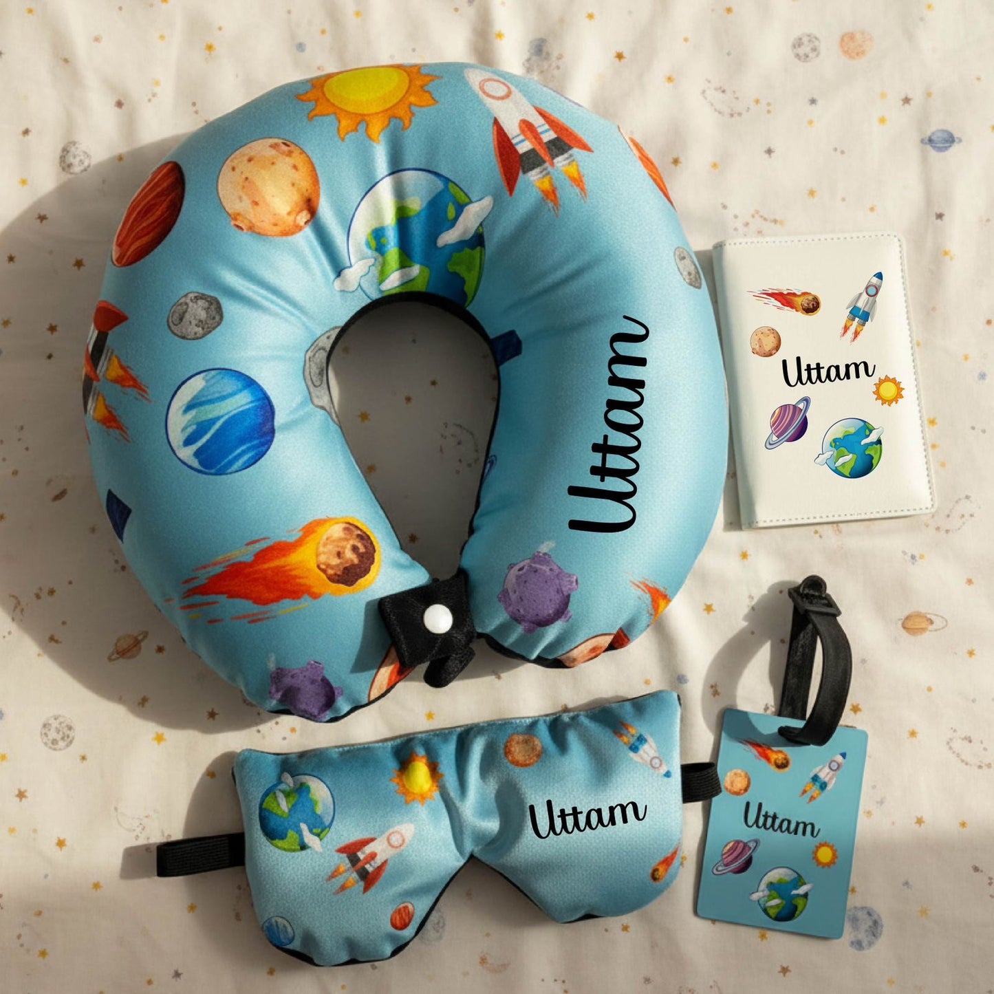 Personalised Kids Travel Neck Pillow Set