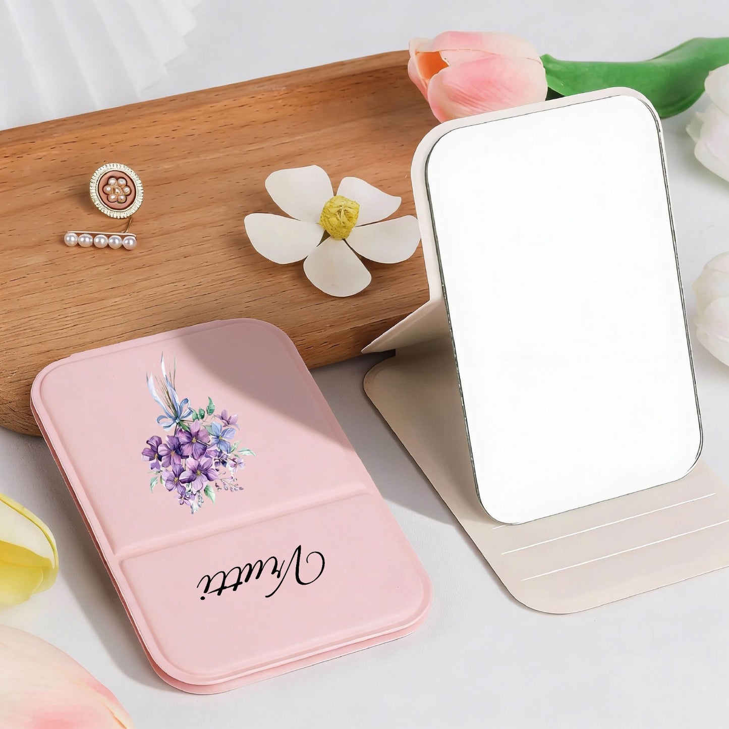 Personalized Leather Pocket Makeup Mirror