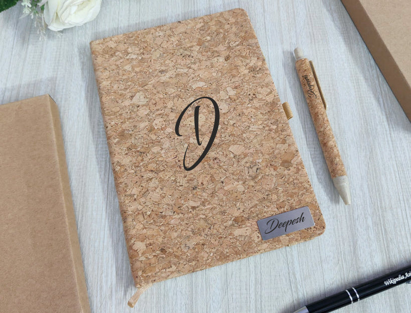 Personalized Cork Diary & Wooden Pen Set