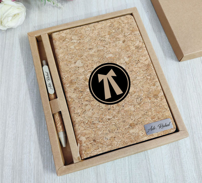 Personalized Cork Diary & Wooden Pen Set