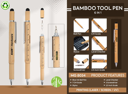 Personalized Bamboo Tool Pen & Keychain Set