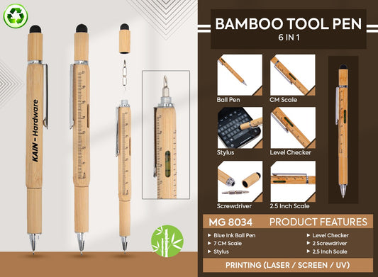 Personalized Bamboo Tool Pen & Keychain Set