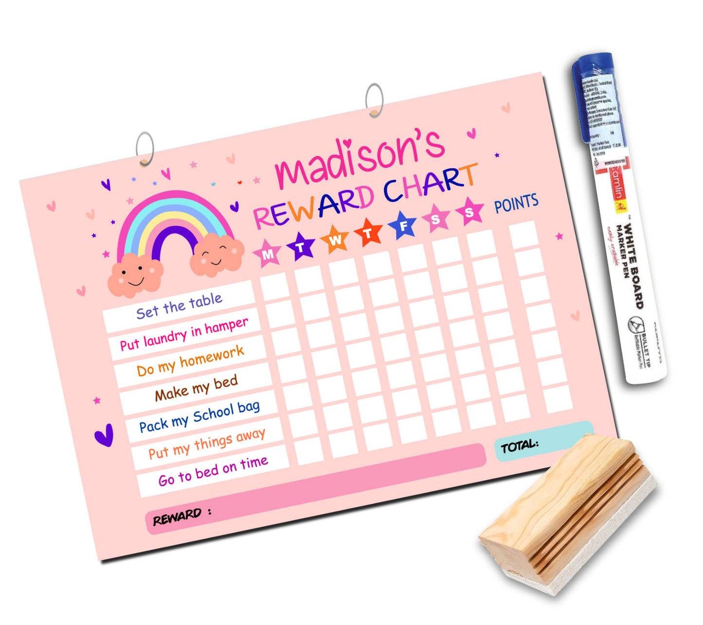Personalized Kids Reward Chart with Marker & Duster Combo