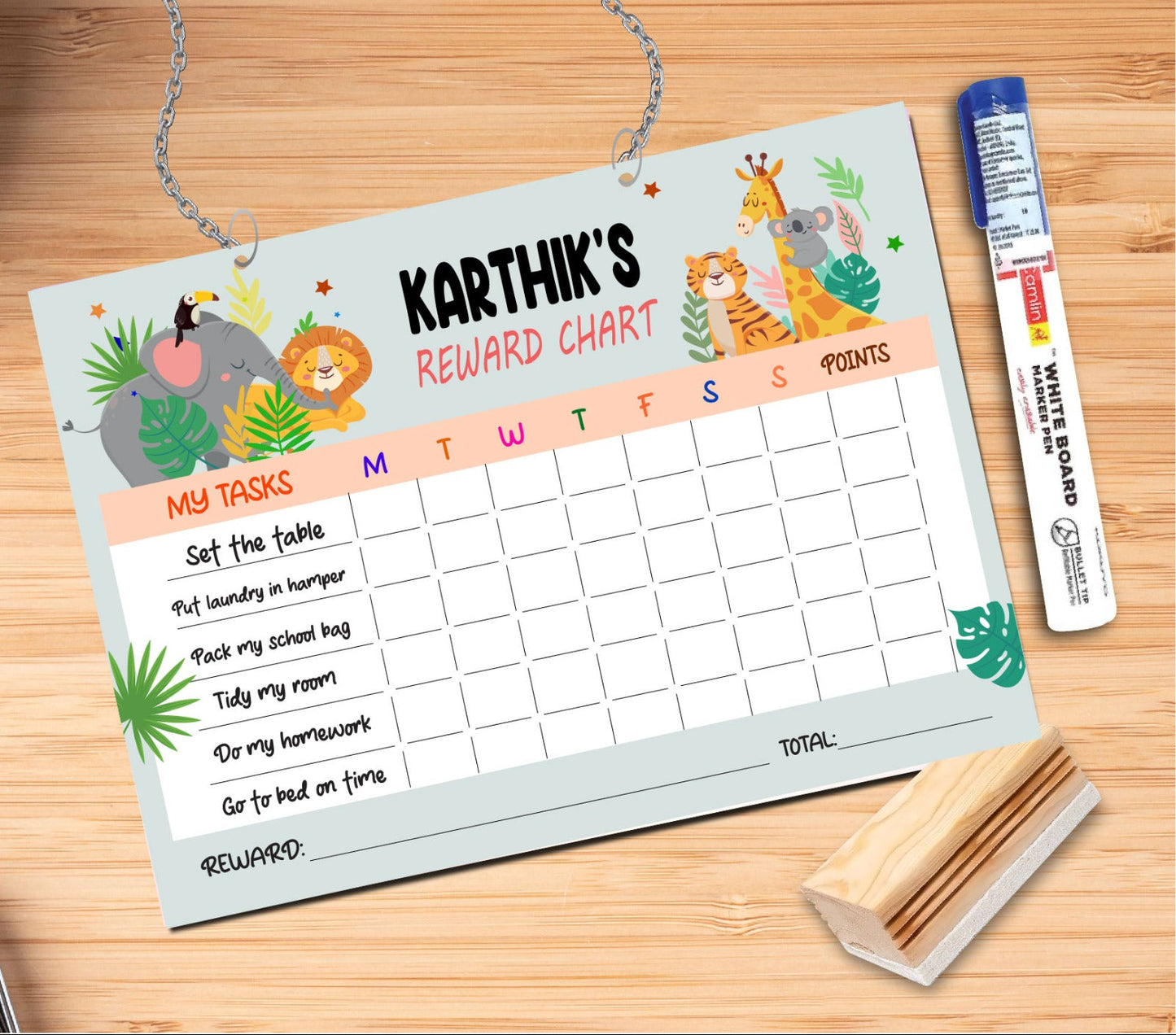 Personalized Kids Reward Chart with Marker & Duster Combo