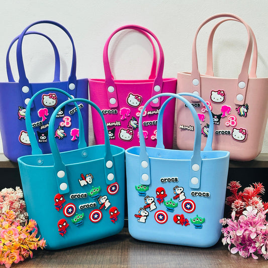 Premium Silicone Crocs-Style Tote Bag with 12 Fun Jibbitz