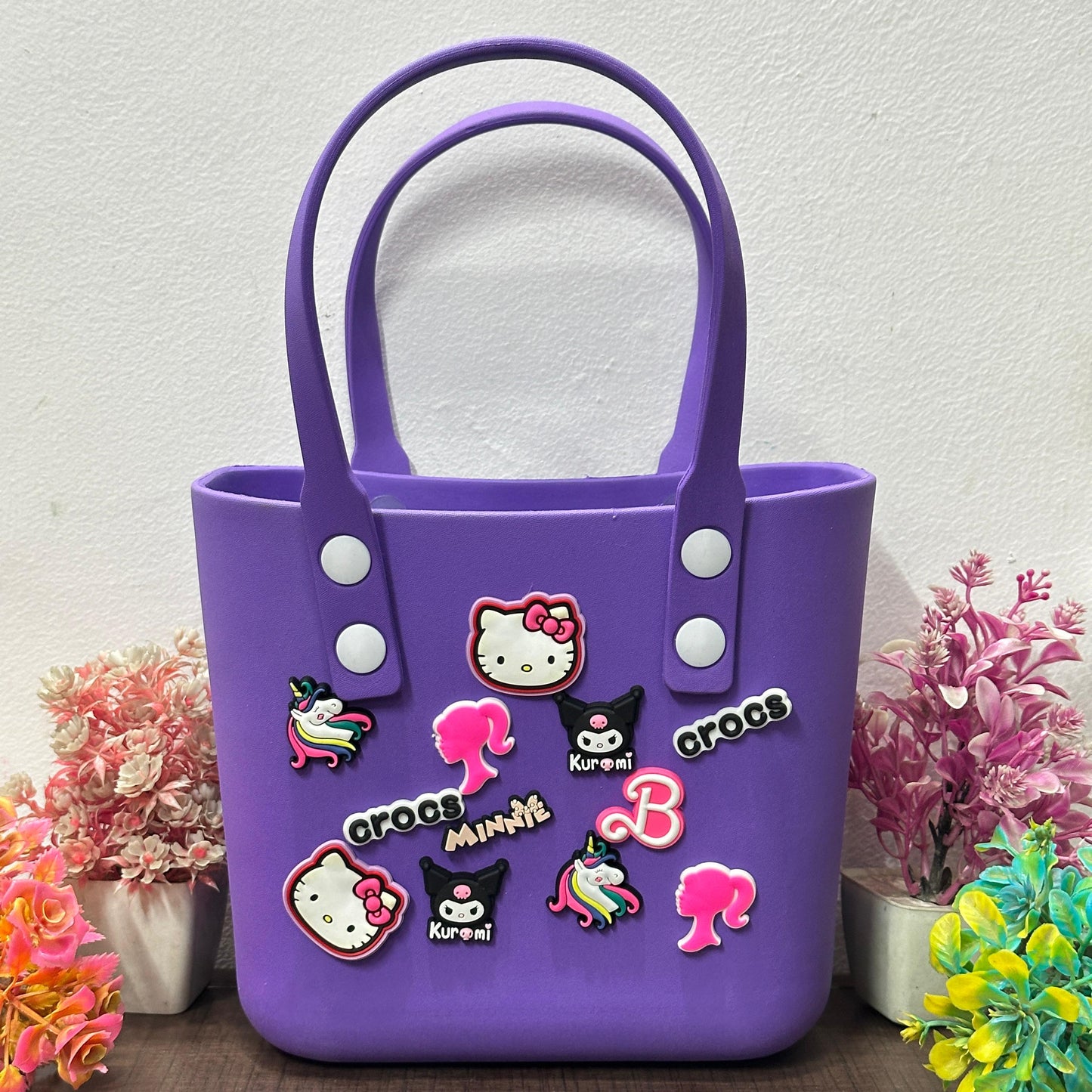 Premium Silicone Crocs-Style Tote Bag with 12 Fun Jibbitz