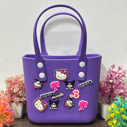Premium Silicone Crocs-Style Tote Bag with 12 Fun Jibbitz