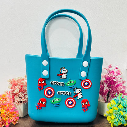 Premium Silicone Crocs-Style Tote Bag with 12 Fun Jibbitz