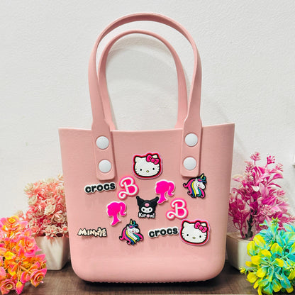 Premium Silicone Crocs-Style Tote Bag with 12 Fun Jibbitz