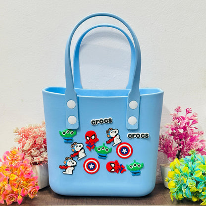 Premium Silicone Crocs-Style Tote Bag with 12 Fun Jibbitz