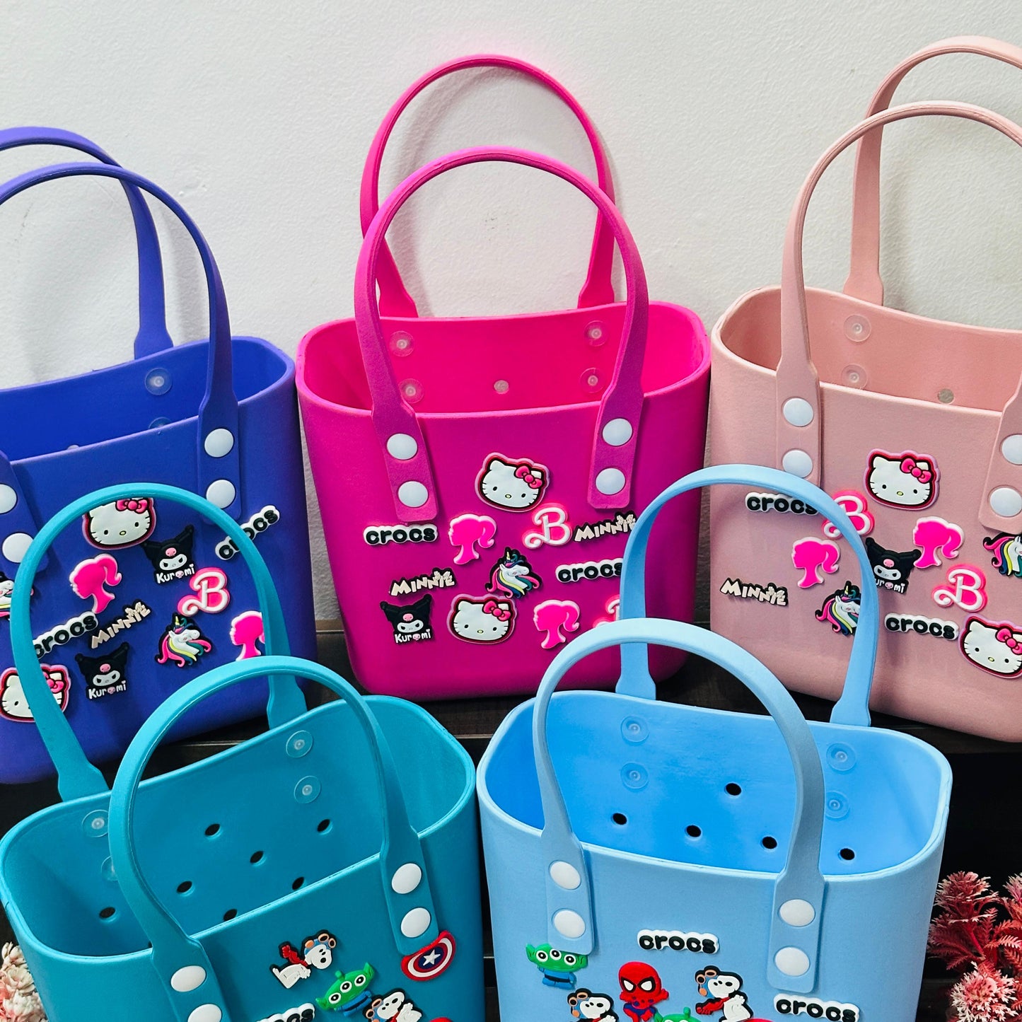 Premium Silicone Crocs-Style Tote Bag with 12 Fun Jibbitz