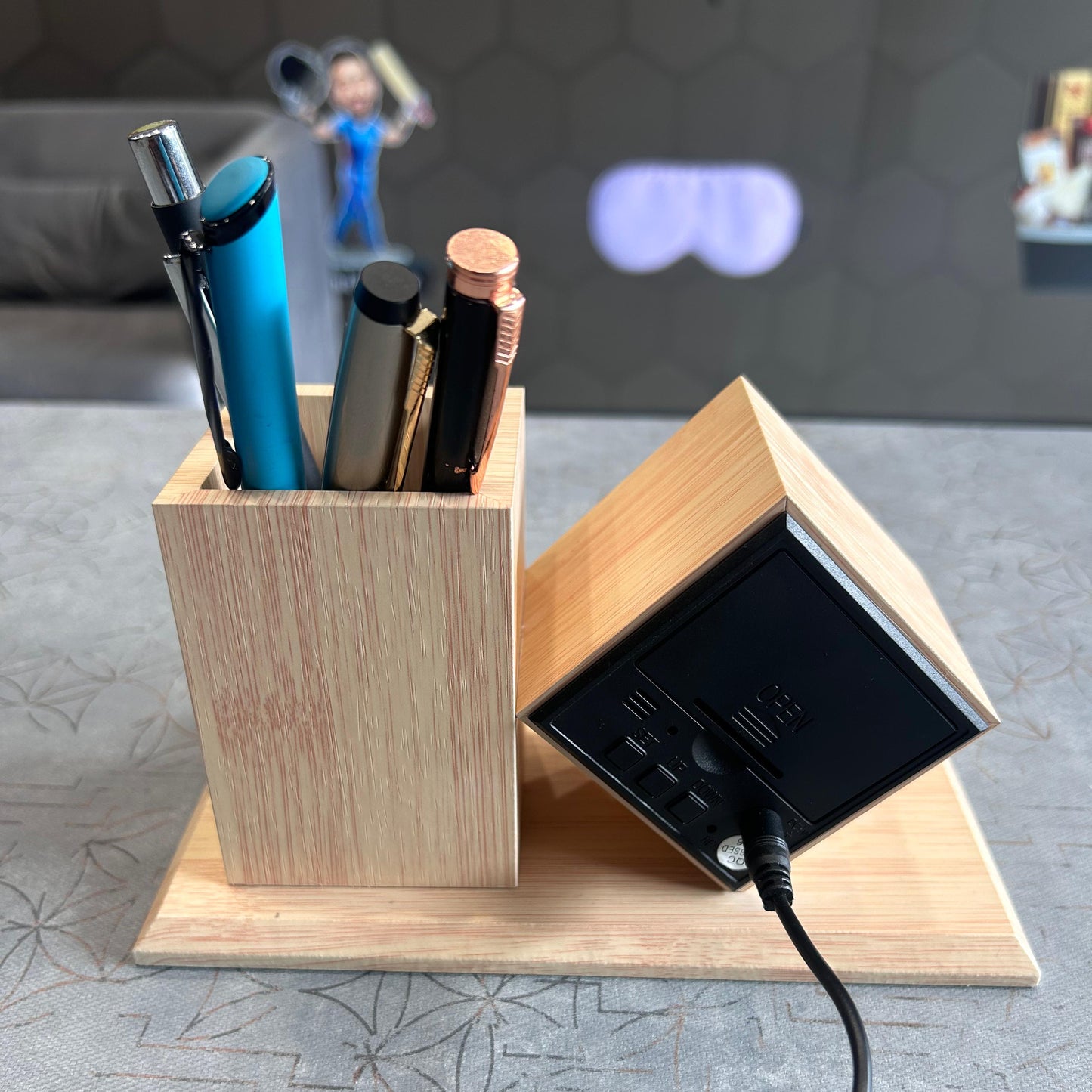 Personalized Bamboo Table Clock & Penstand