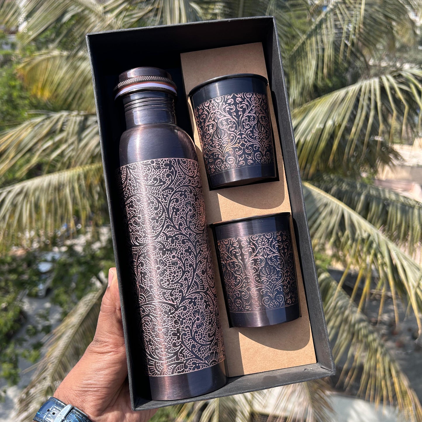 Designer Copper Bottle Set