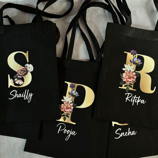 Personalized Classic Black Canvas Tote Bag