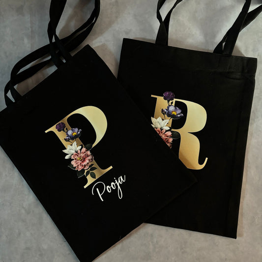 Personalized Classic Black Canvas Tote Bag