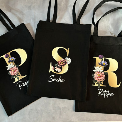 Personalized Classic Black Canvas Tote Bag
