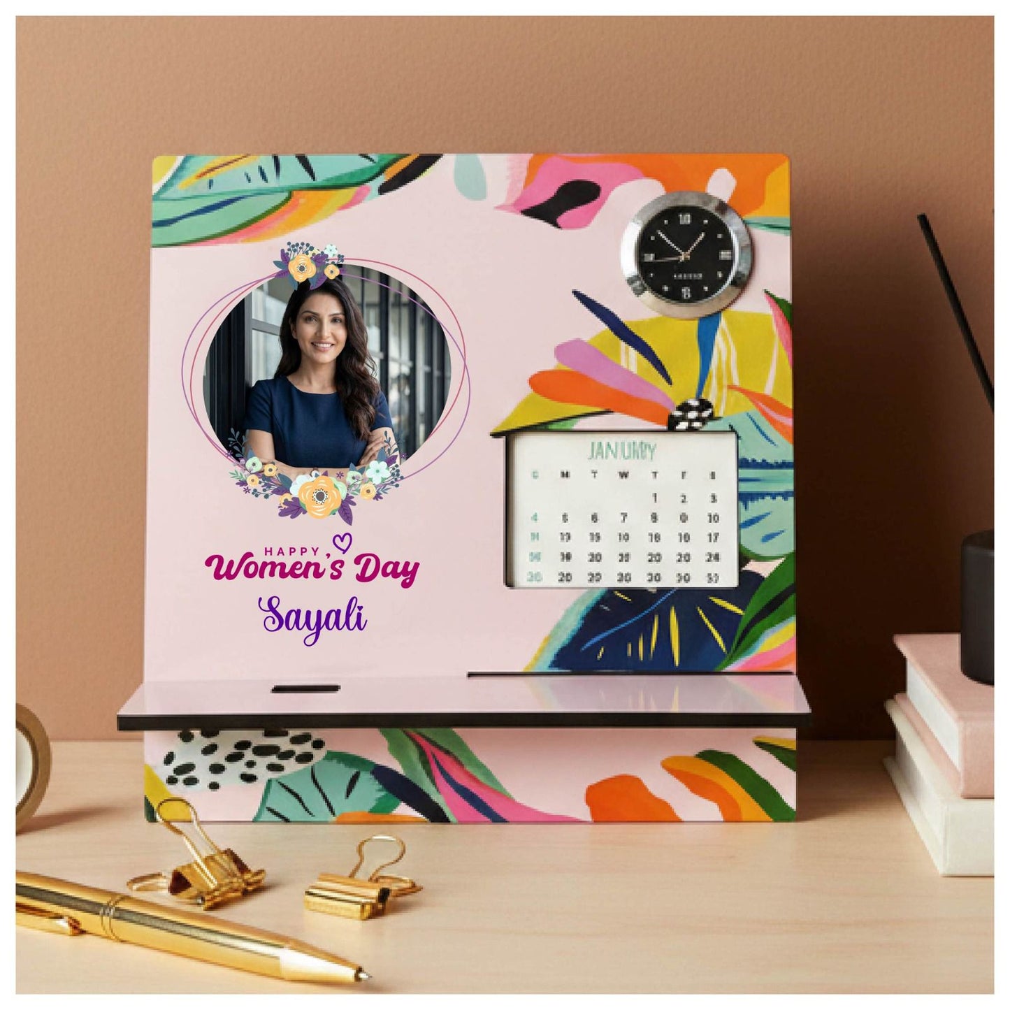 Personalized MDF Mobile Stand with Clock & Calendar