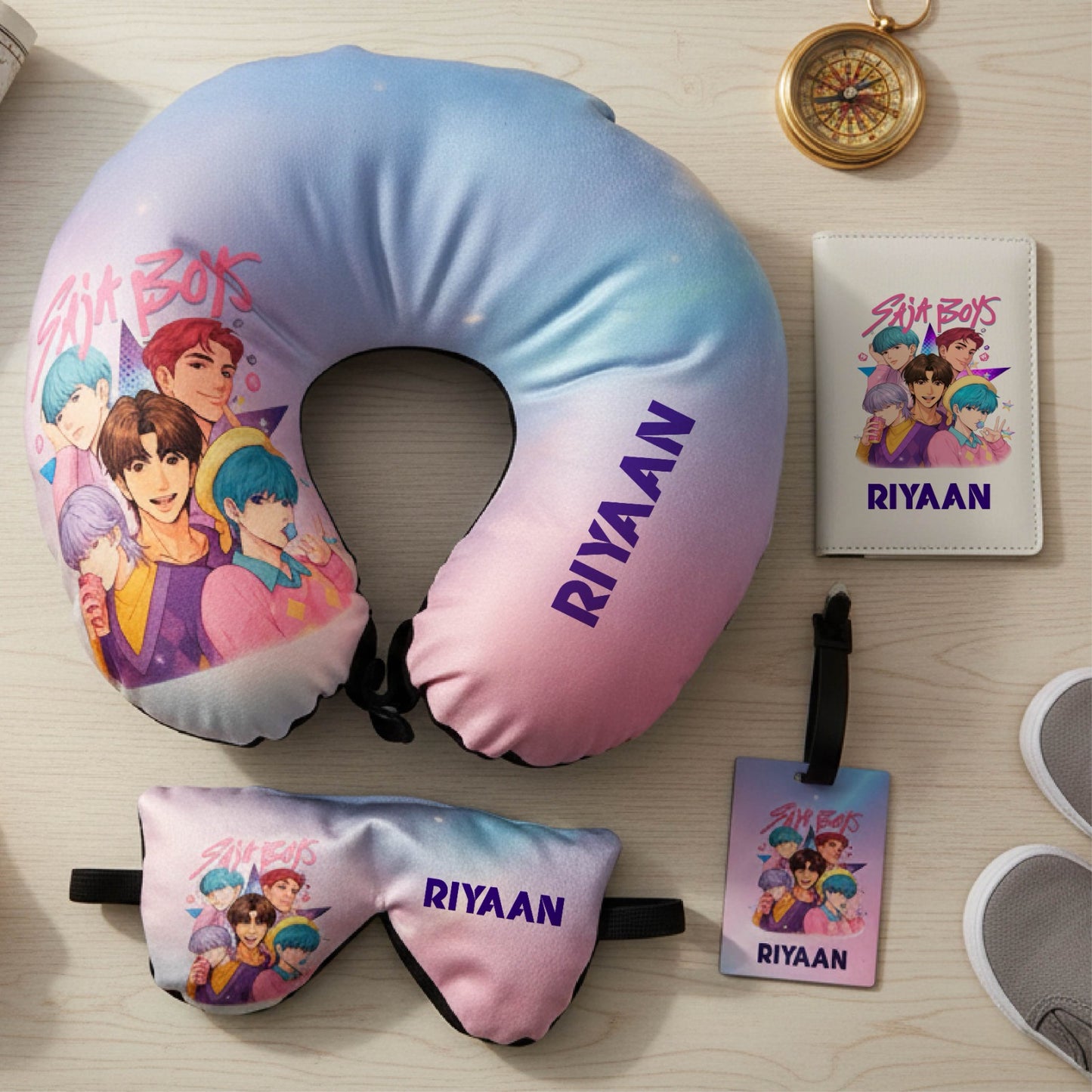 Personalised Kids Travel Neck Pillow Set