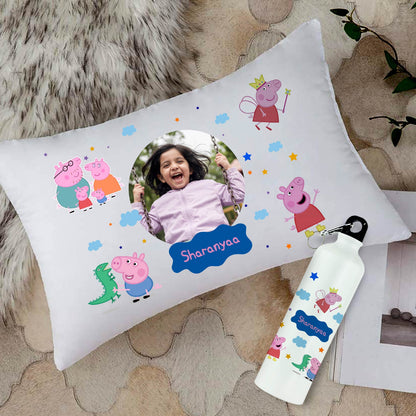 Personalized Kids Photo Cushion & Metal Bottle Combo