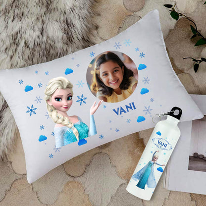 Personalized Kids Photo Cushion & Metal Bottle Combo