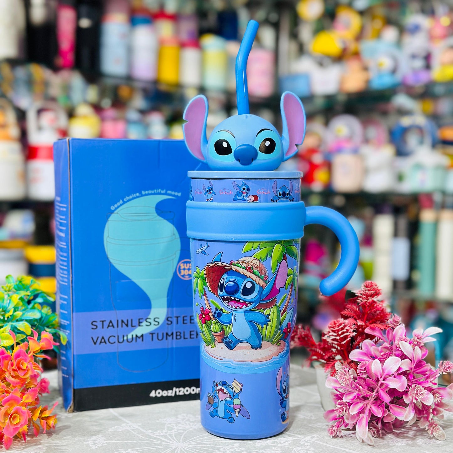 1200ml Leak-Proof Stainless Steel Character Tumbler with Handle